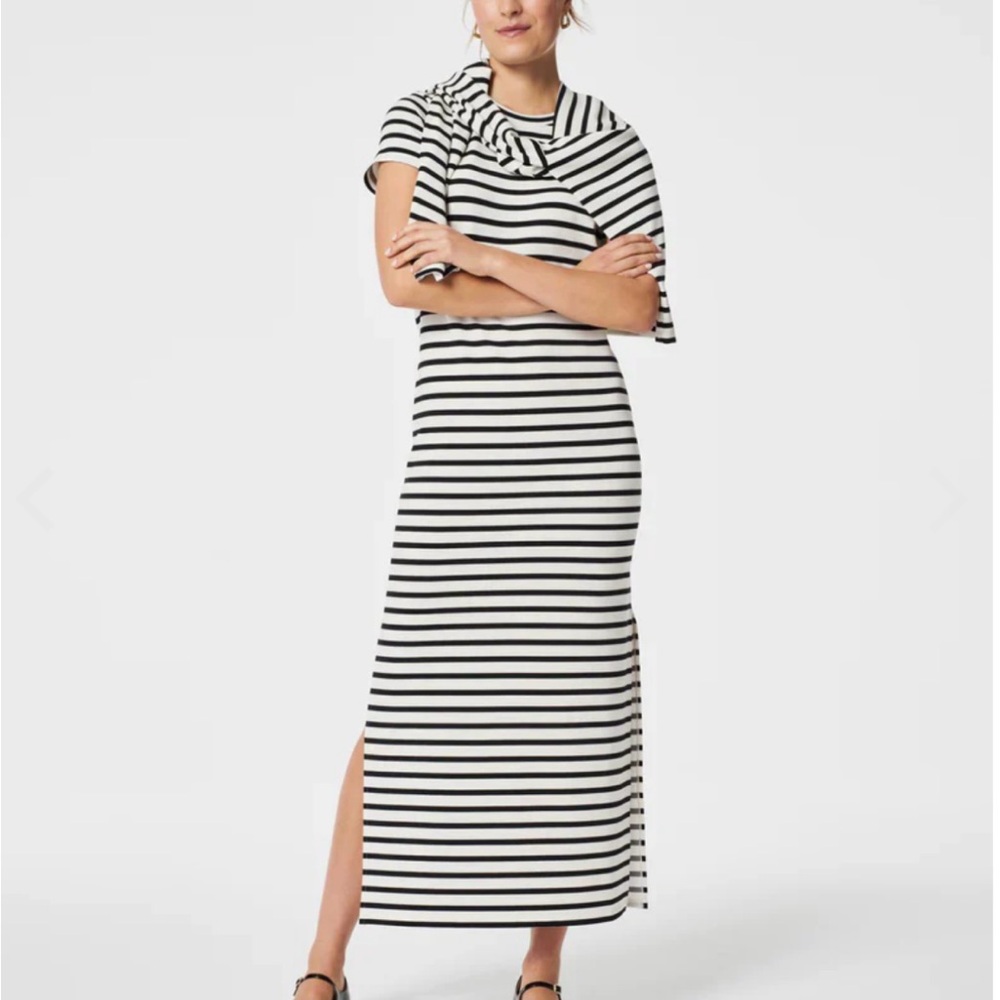 Air Essentials Black and White Striped Maxi Dress